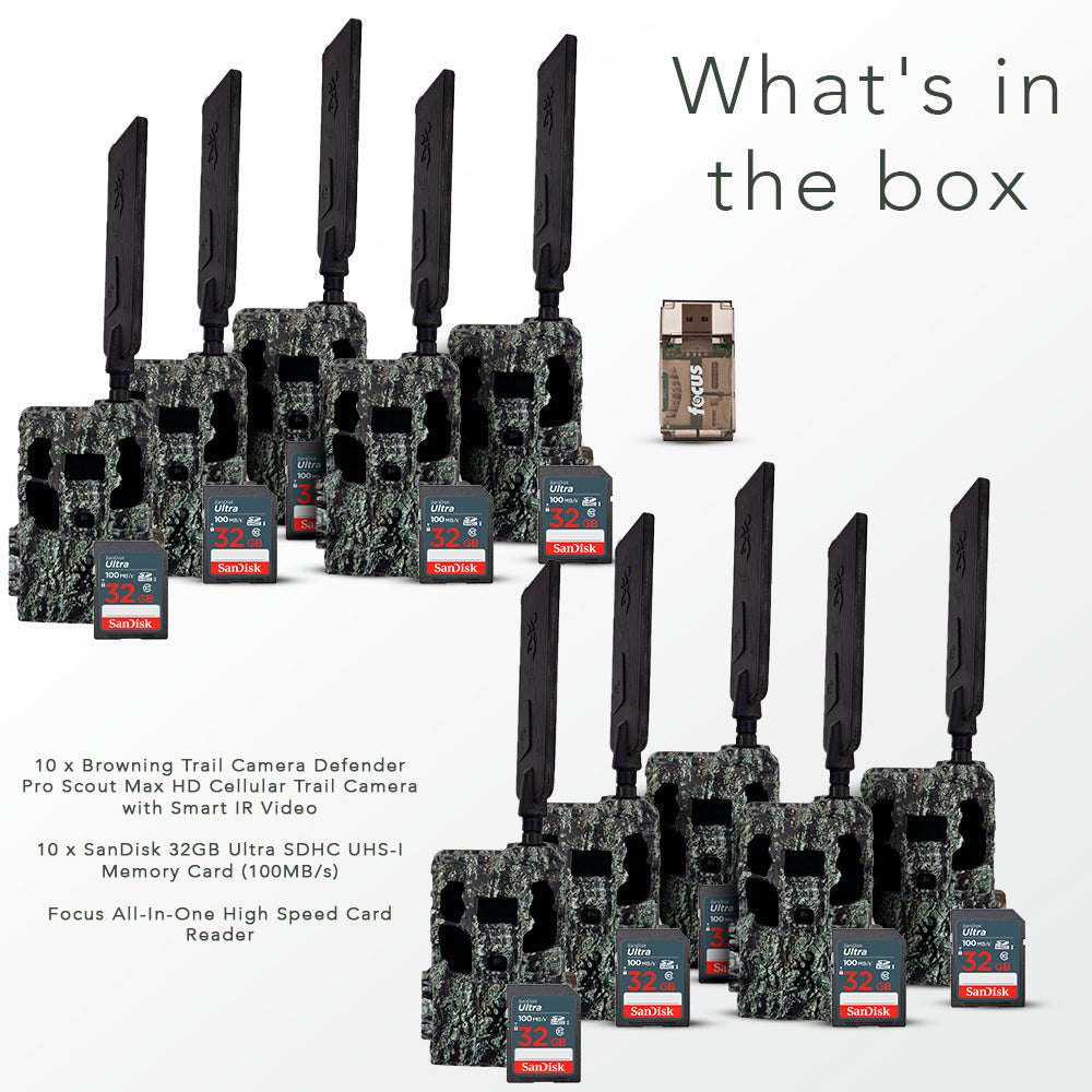 Browning Trail Camera Defender Pro Scout Max HD Cellular Trail Camera with IR Video (10-Pack) Bundle