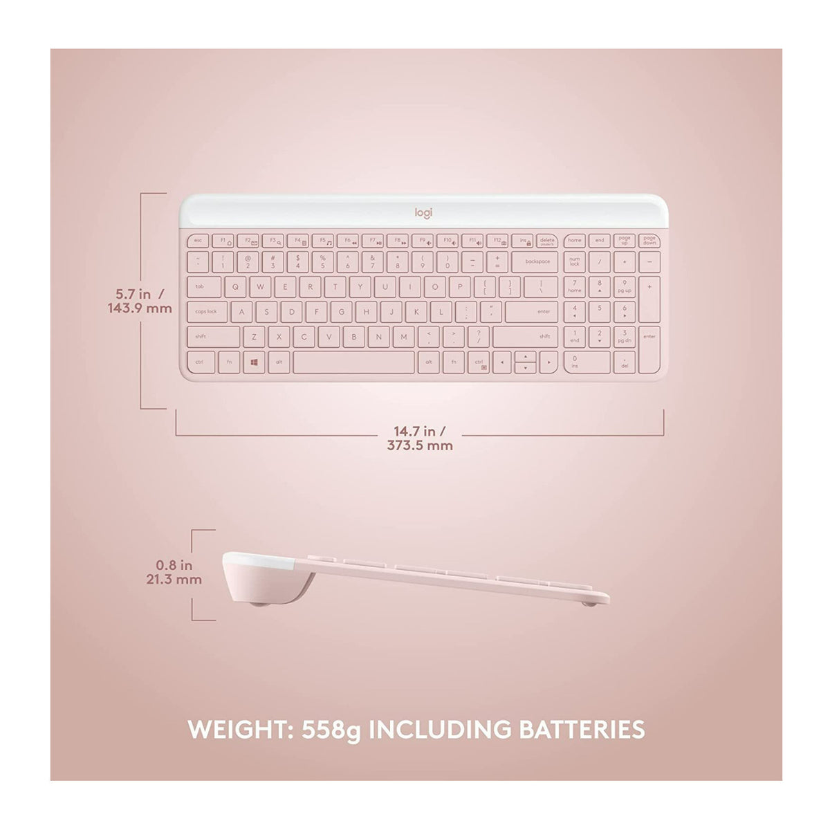 Logitech MK470 Slim Wireless Keyboard and Mouse Combo with Compact Layout (Rose) Bundle