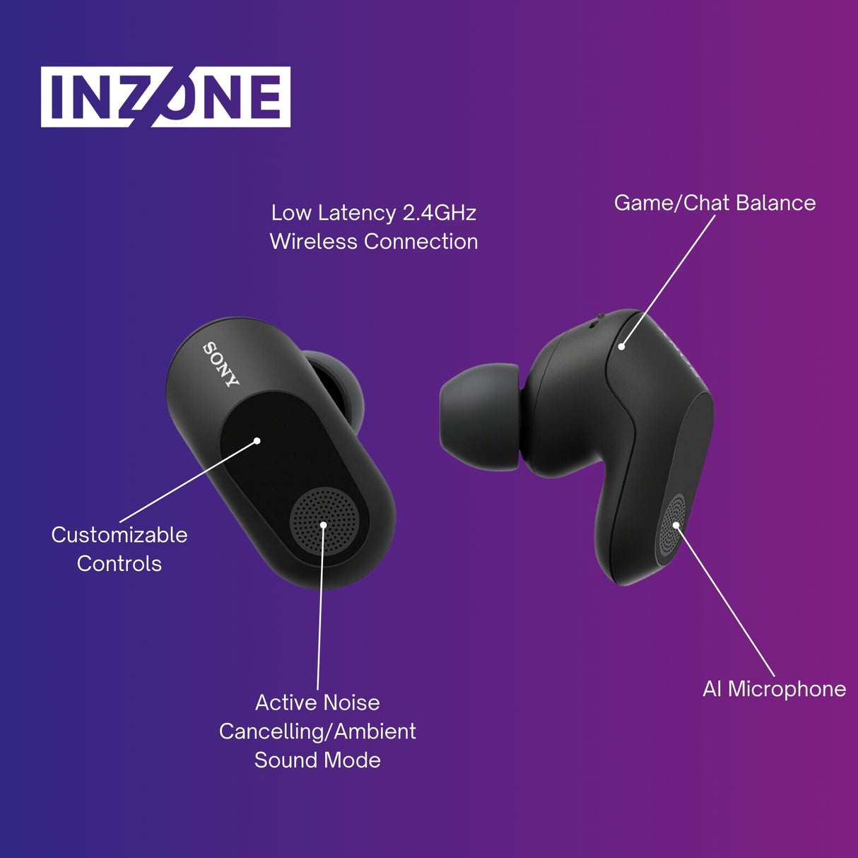 Sony WFG700NW INZONE Buds Noise Canceling Gaming Earbuds (Black) with Earbuds (3-Pairs Each) Bundle