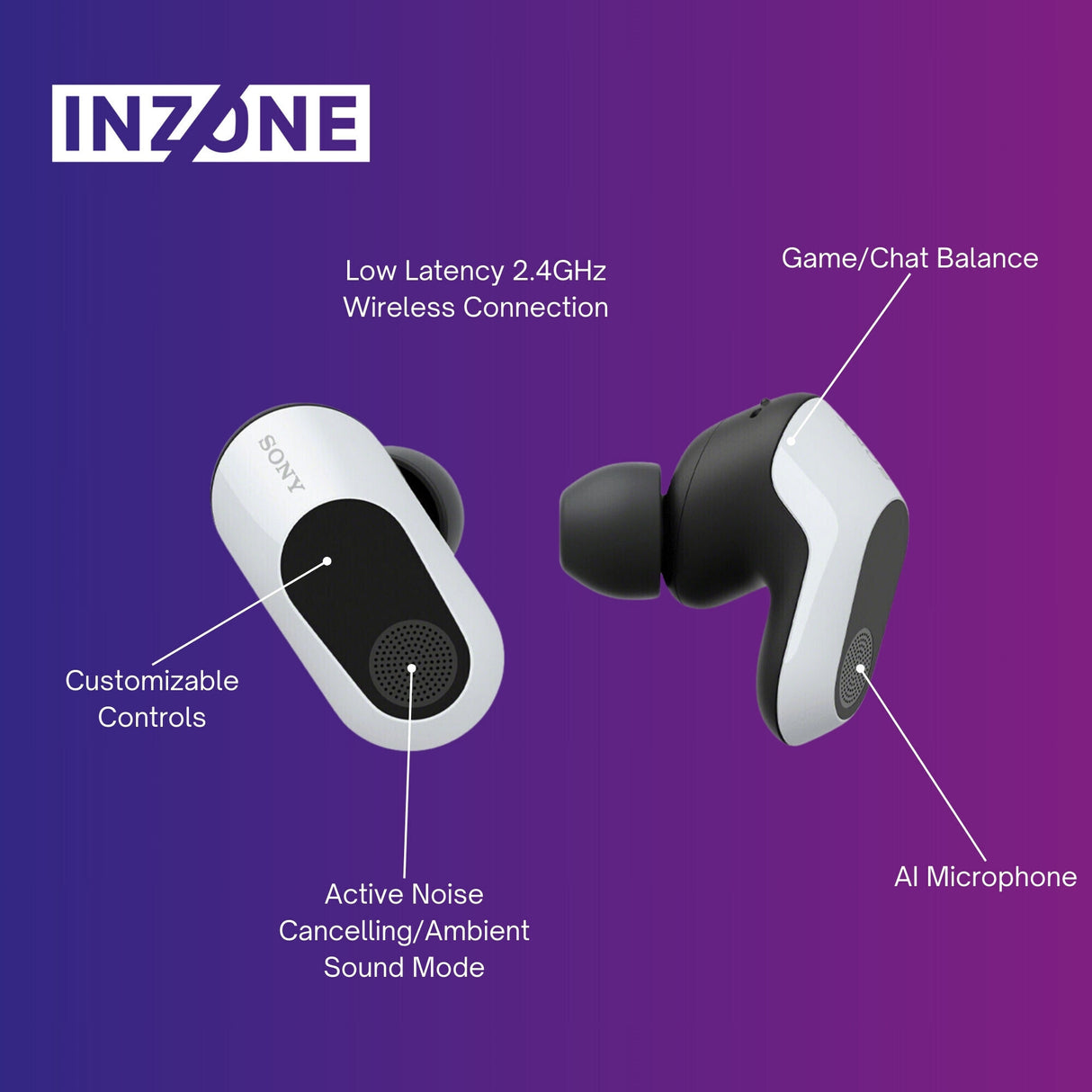 Sony WFG700NW INZONE Buds Noise Canceling Gaming Earbuds (White) with Earbuds (3-Pairs Each) Bundle