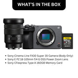 Sony Cinema Line FX30 Super 35 Camera (Body Only) with Power Zoom Lens and Memory Card Bundle