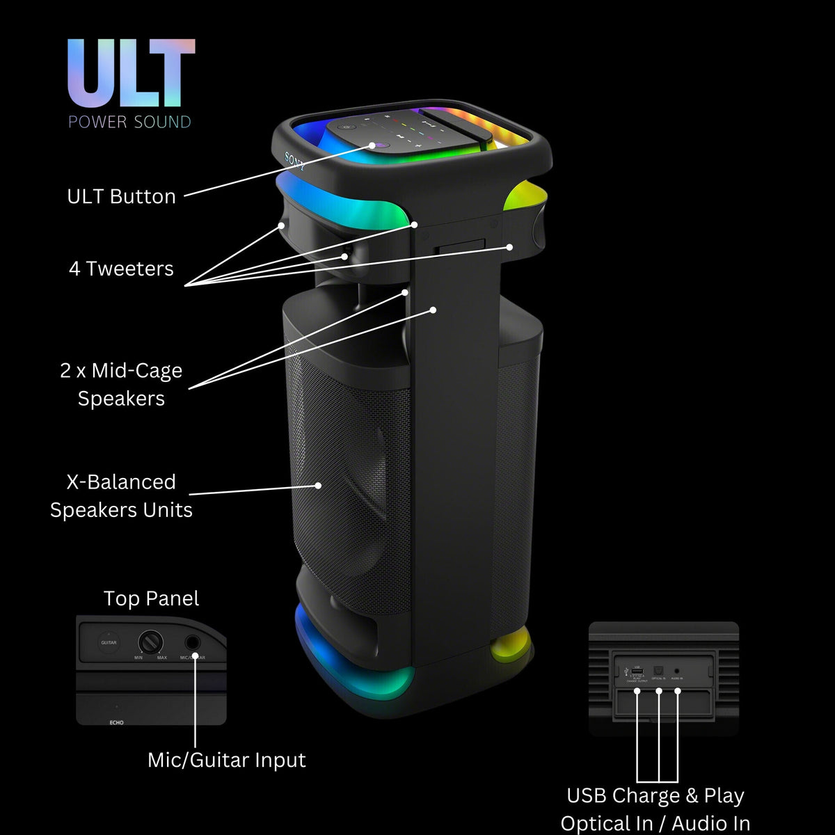 Sony SRSULT1000 ULT TOWER 10 Party Speaker (Black, 2-Pack) with Microphone (Black, 2-Pack) Bundle