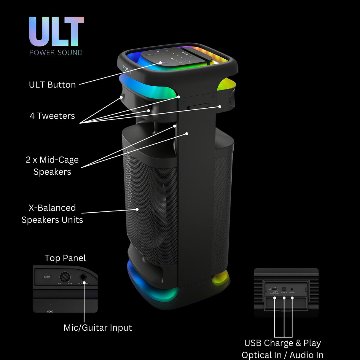 Sony SRSULT1000 ULT TOWER 10 Party Speaker (Black, 2-Pack) with Microphone (Black, 2-Pack) Bundle