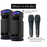Sony SRSULT1000 ULT TOWER 10 Party Speaker (Black, 2-Pack) with Microphone (Black, 2-Pack) Bundle
