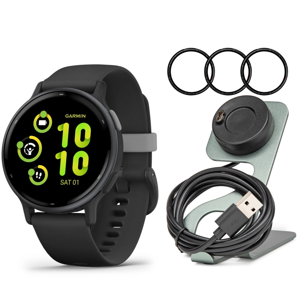 Garmin Forerunner 165 GPS Running Smartwatch (Black and Slate Gray) with Screen Protector Bundle