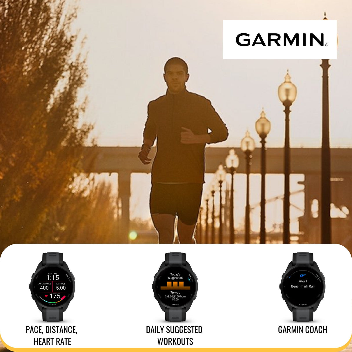 Garmin Forerunner 165 GPS Running Smartwatch (Black and Slate Gray) with Screen Protector Bundle