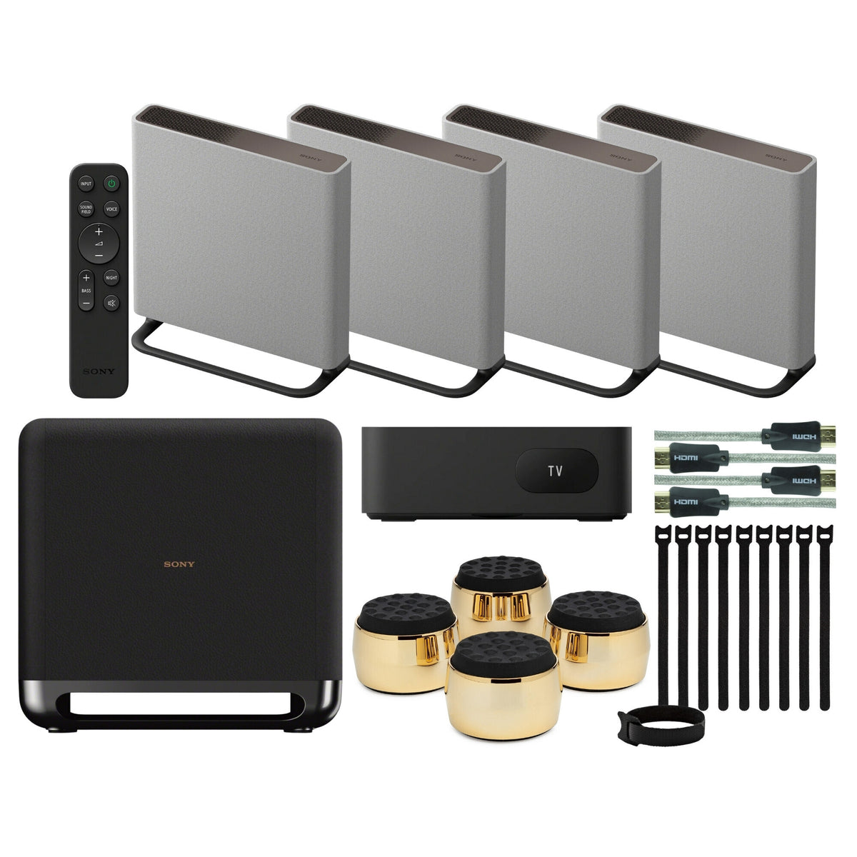 Sony BRAVIA Theater Quad Home Theater Surround Sound System with 4 Wireless Speakers (Gray) Bundle