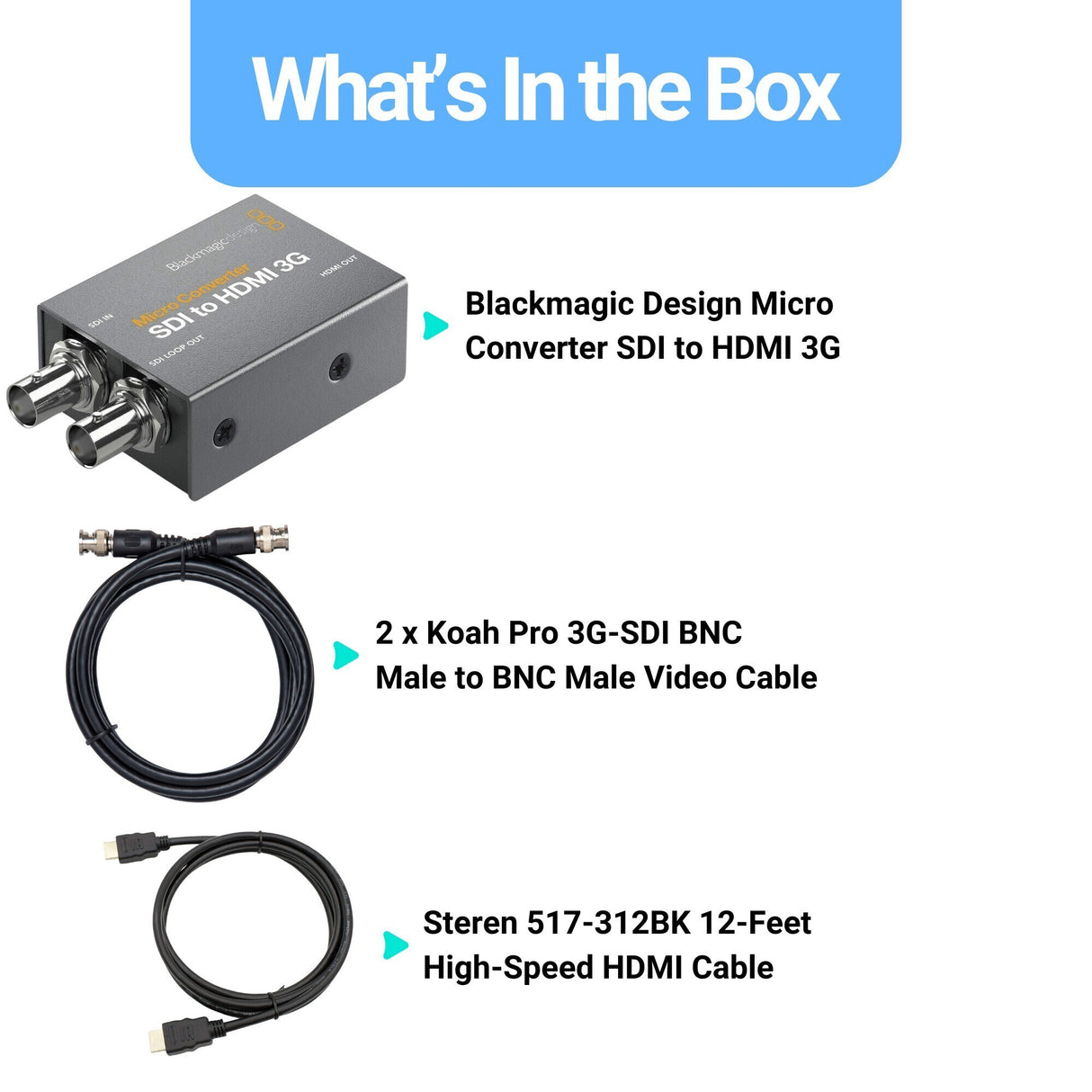 Blackmagic Design Micro Converter SDI to HDMI 3G with 12-Feet High-Speed HDMI Cable Bundle