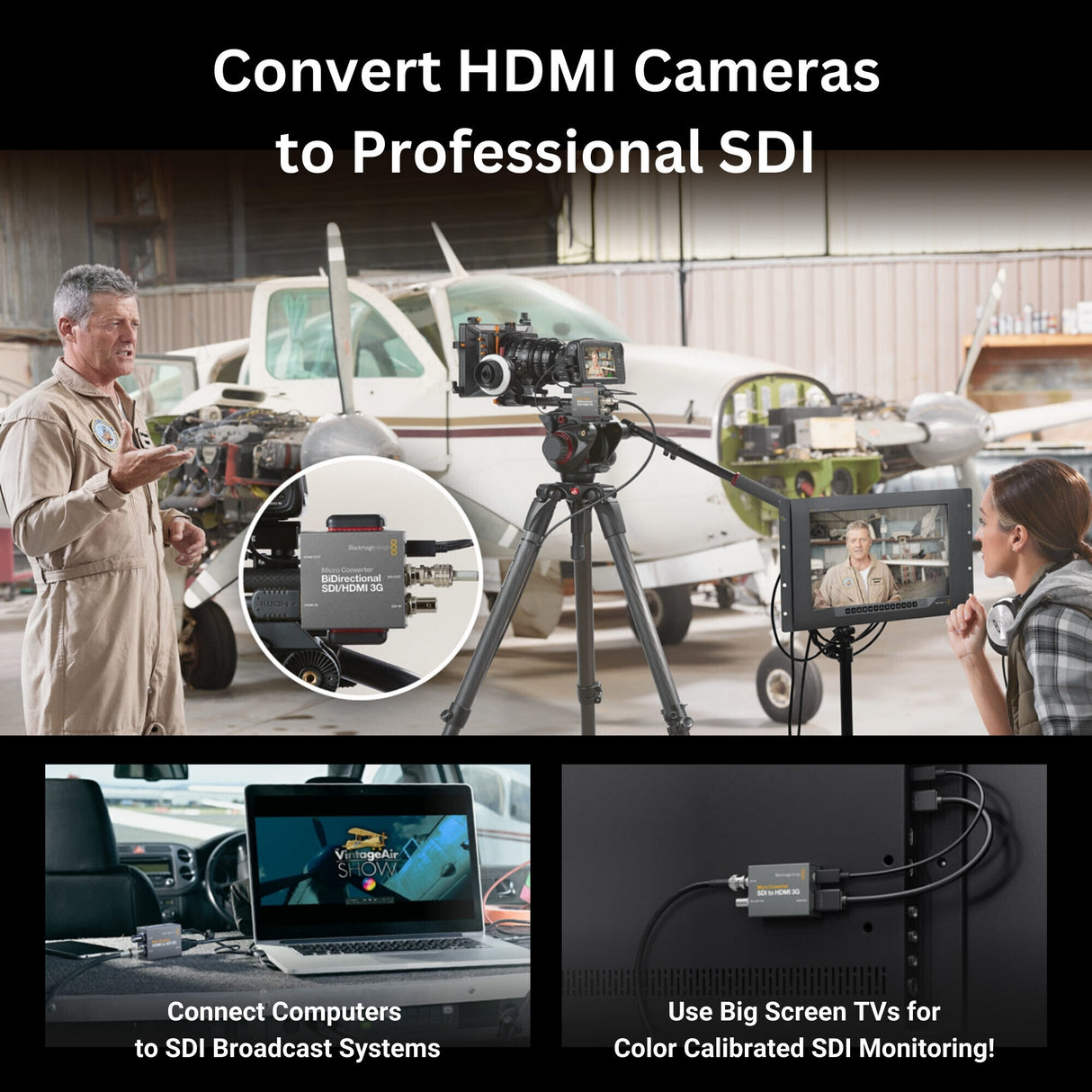 Blackmagic Design Micro Converter SDI to HDMI 3G with USB-C 40 GBPS 2.5-Feet Cable Bundle