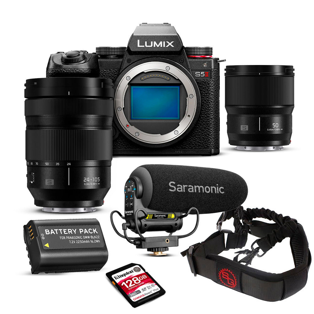 Panasonic Lumix S5II Hybrid Full Frame Mirrorless Camera Body with 24-105mm Macro OIS Lens Bundle