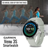 Garmin Venu 3S Smartwatch (Silver and Sage Gray) with Focus Camera Charger Stand and Cable Bundle