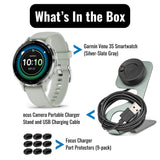 Garmin Venu 3S Smartwatch (Silver and Sage Gray) with Focus Camera Charger Stand and Cable Bundle