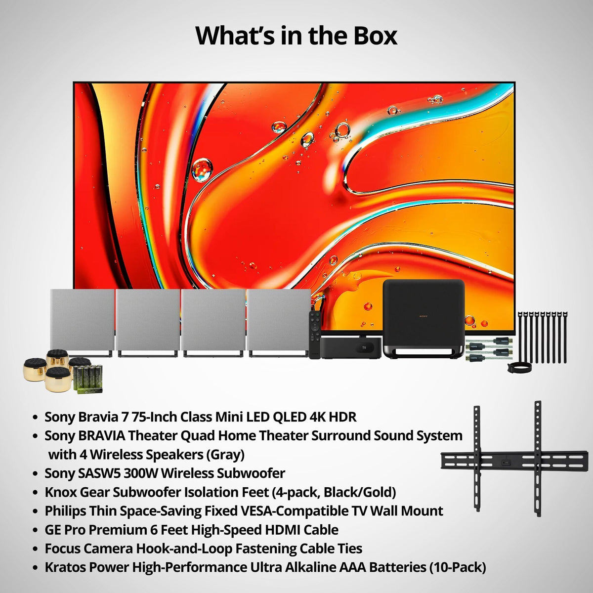 Sony BRAVIA 7 K-75XR70 75-Inch Class Mini LED QLED 4K HDR Google TV with Dolby Vision Bundle