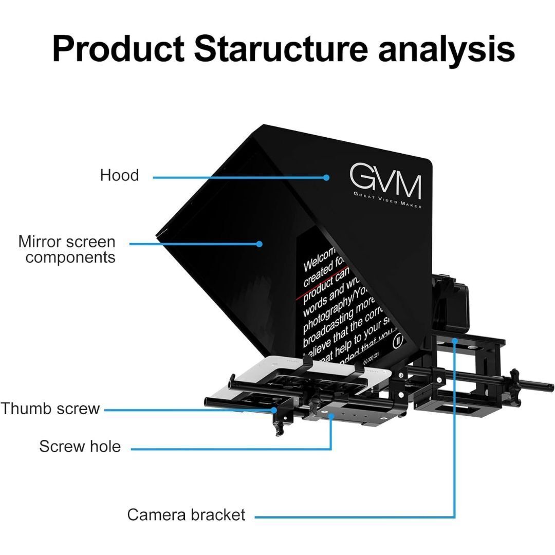 GVM Teleprompter for Tablets and Smartphones with IPad Bracket, Bluetooth Remote and App