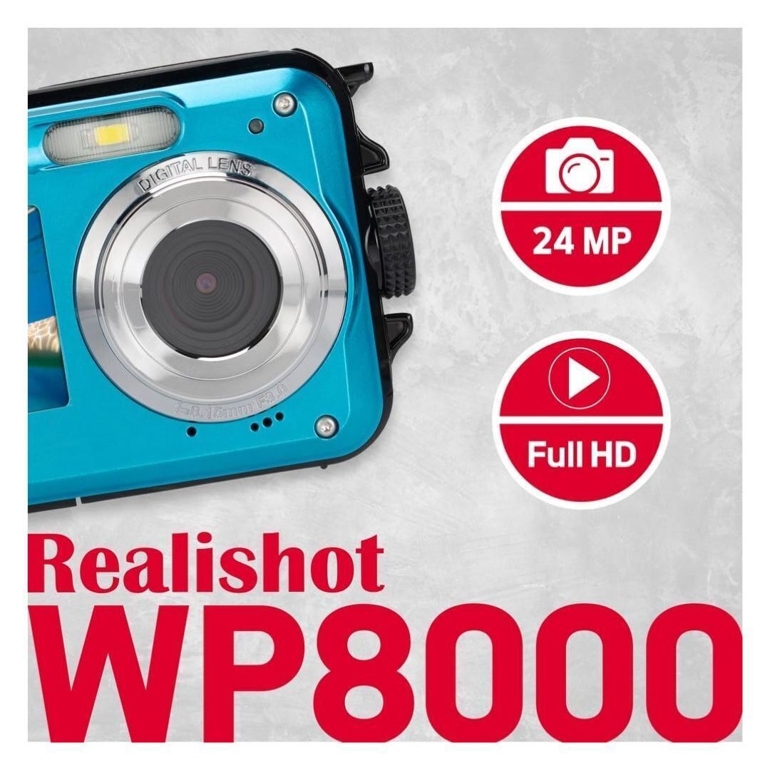 AGFAPhoto WP8000 24MP Waterproof Digital Camera with 3x Optical Zoom and Full-Frame Sensor (Blue)