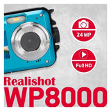 AGFAPhoto WP8000 24MP Waterproof Digital Camera with 3x Optical Zoom and Full-Frame Sensor (Blue)