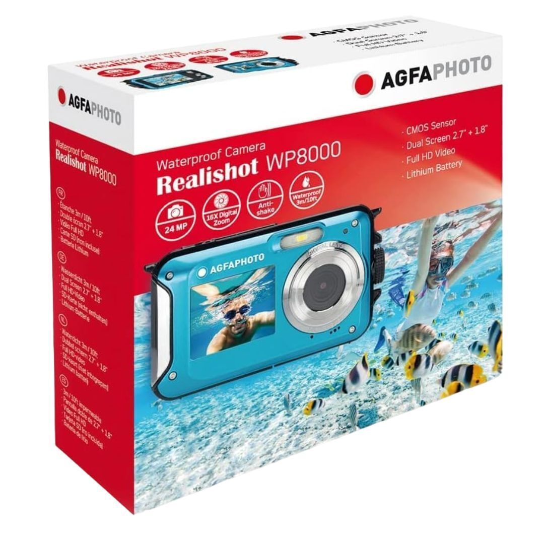 AGFAPhoto WP8000 24MP Waterproof Digital Camera with 3x Optical Zoom and Full-Frame Sensor (Blue)