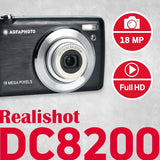 AGFAPhoto DC8200 18MP Compact Digital Camera with 8x Optical Zoom and 32GB Memory (Black)