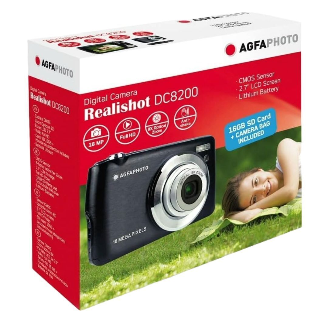 AGFAPhoto DC8200 18MP Compact Digital Camera with 8x Optical Zoom and 32GB Memory (Black)