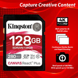 Kingston Canvas React Plus V60 UHS-II 128GB SD Memory Card (2-Pack) with Card Reader Bundle