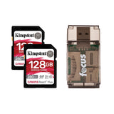 Kingston Canvas React Plus V60 UHS-II 128GB SD Memory Card (2-Pack) with Card Reader Bundle