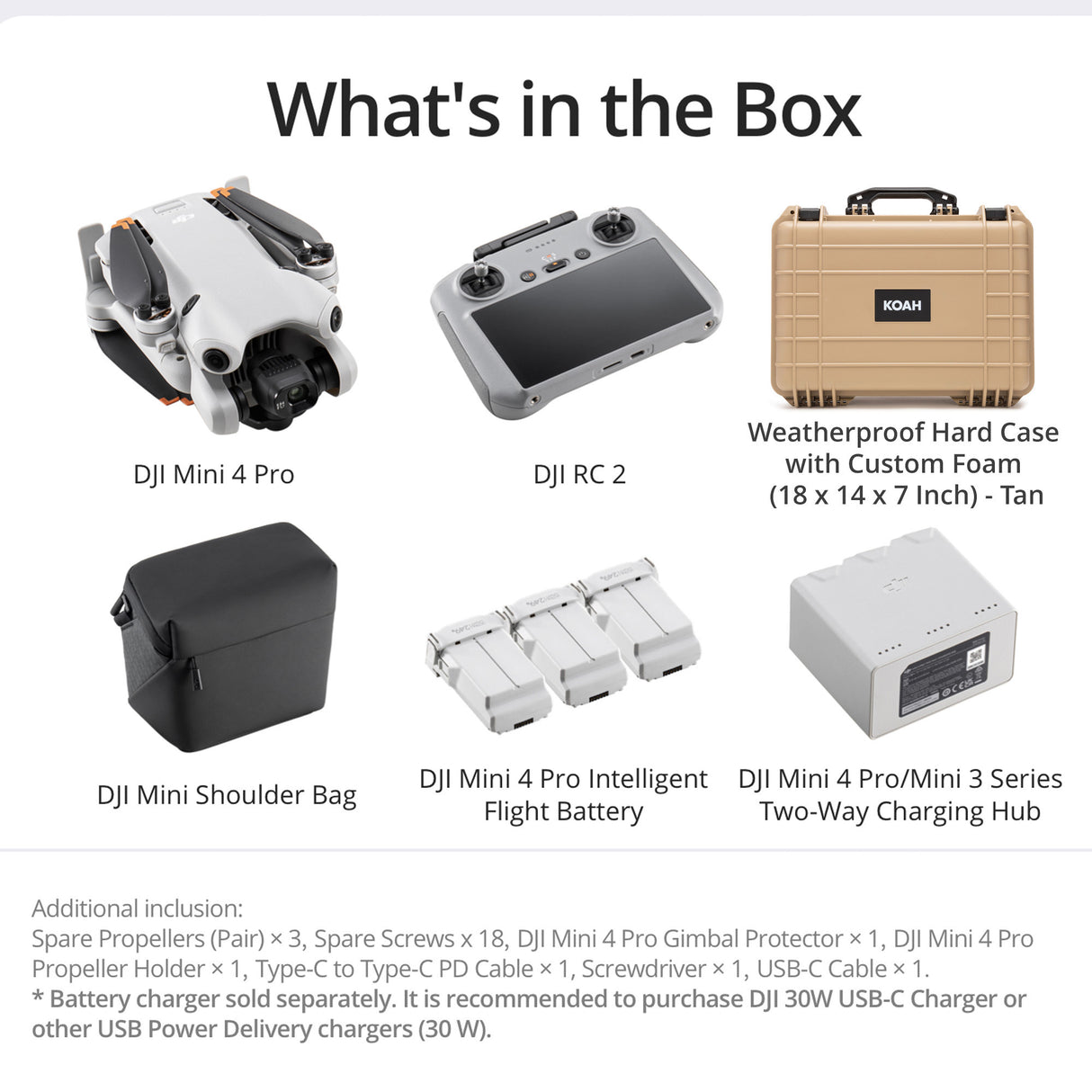 DJI Mini 4 Pro Fly More Combo (DJI RC 2) (GL) with Weatherproof Hard Case with Customizable Foam