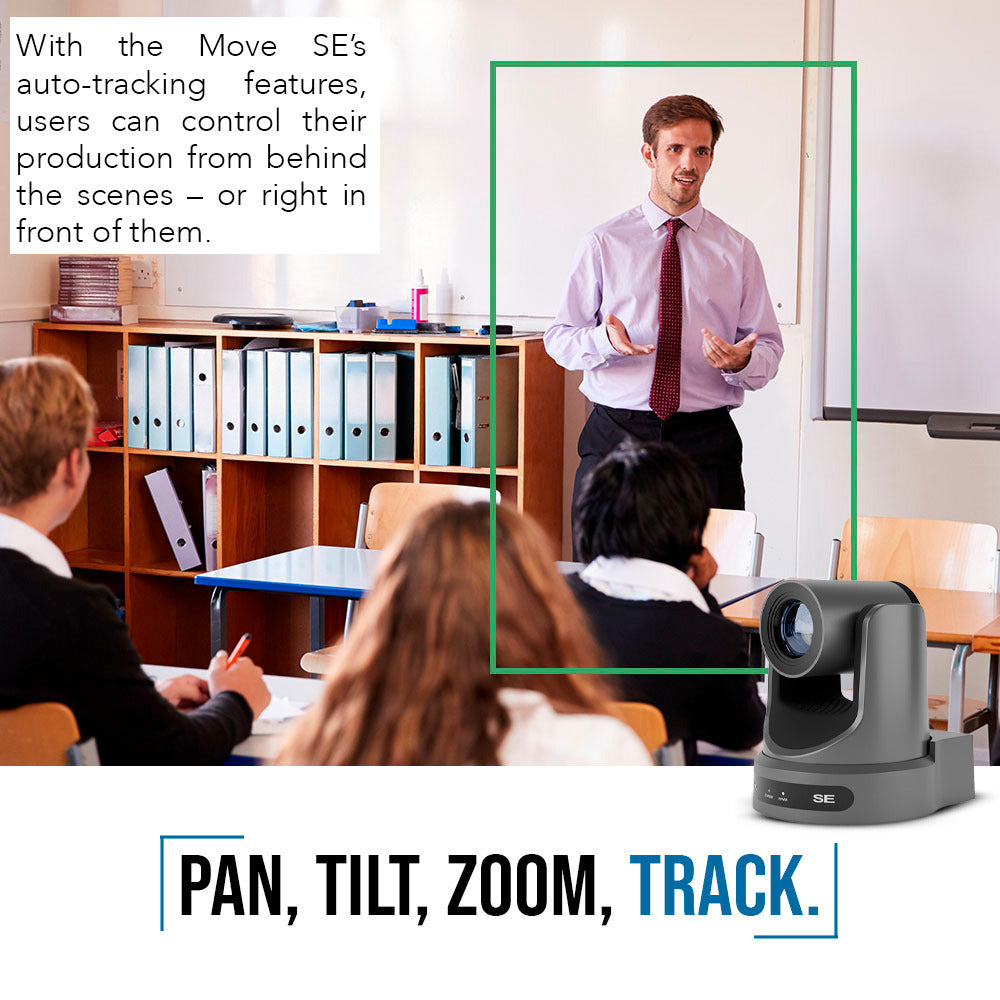 PTZOptics Move SE 30x 1080p Full HD Advanced PTZ Auto-Tracking Pan Tilt Zoom Camera (Gray) Bundle