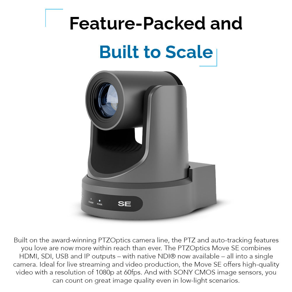 PTZOptics Move SE 30x 1080p Full HD Advanced PTZ Auto-Tracking Pan Tilt Zoom Camera (Gray) Bundle