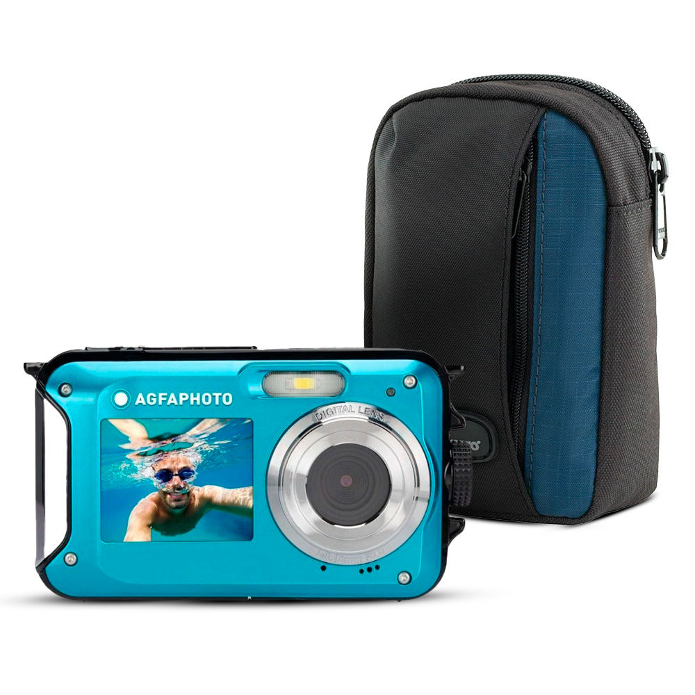 AGFAPhoto WP8000 Waterproof Digital Camera (Black) + Lowepro Newport 10 Camera Case (Black/Galaxy Blue)