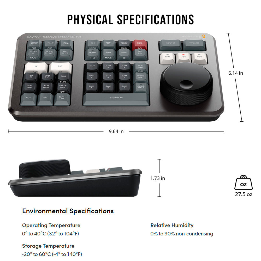Blackmagic Design DaVinci Resolve Speed Editor with Cable and Focus Camera Ties (10-Pack) Bundle