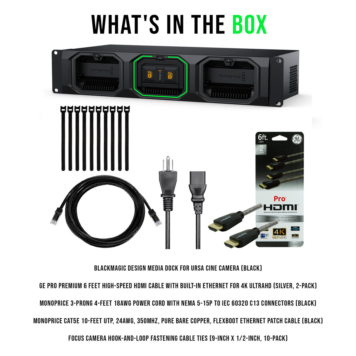 Blackmagic Design Media Dock for Ursa Cine with HDMI Cable and Black Power Cord (2-Pack) Bundle