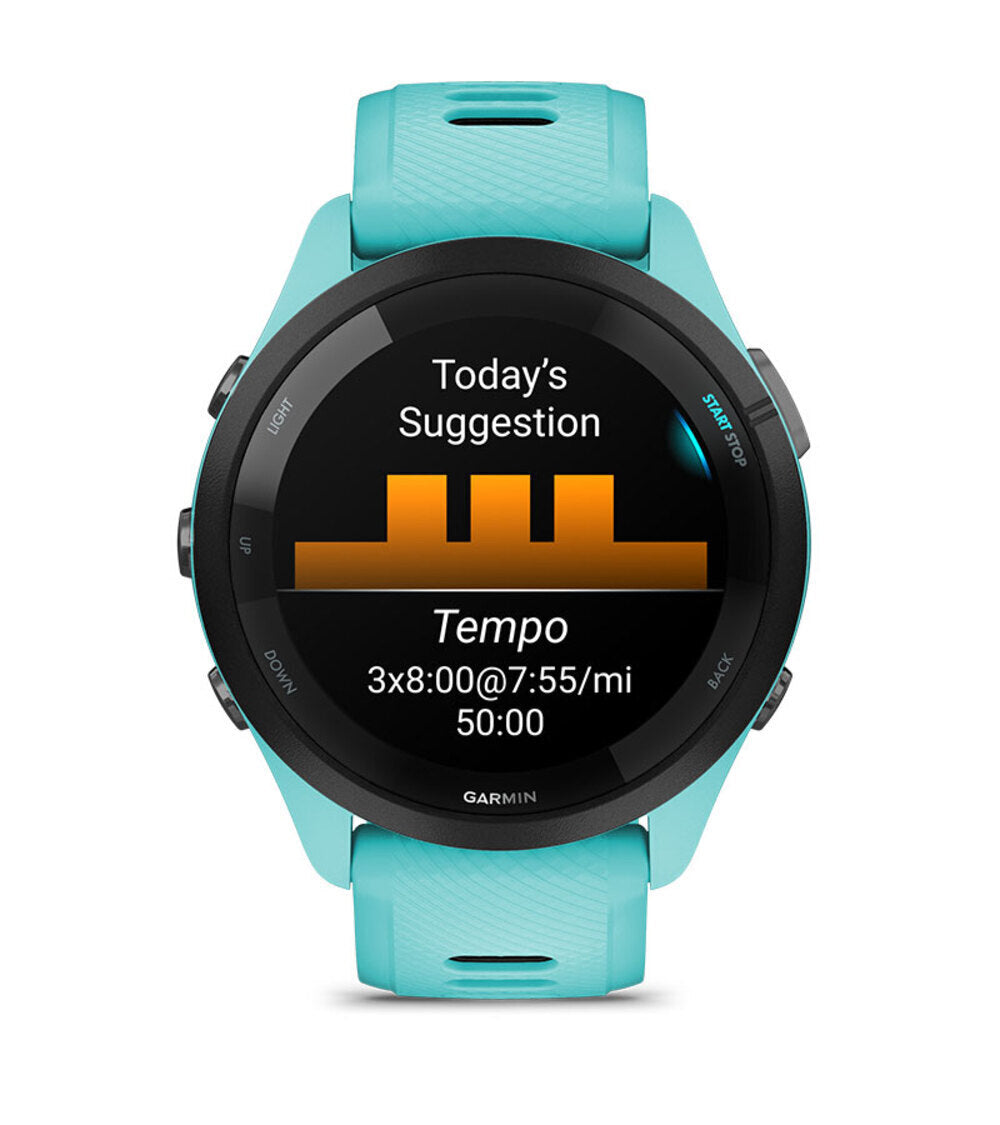 Garmin Forerunner 265 Black Bezel and Aqua Case Smartwatch (Aqua/Black)