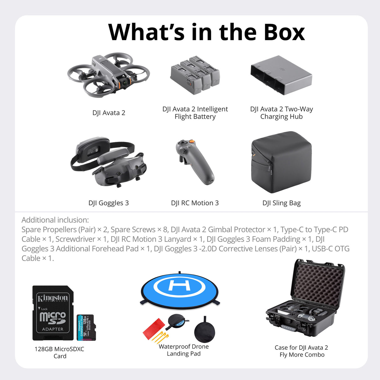 DJI Avata 2 Fly More Combo (Three Batteries) with Custom Molded Hardcase, Landing Pad and 128GB Card