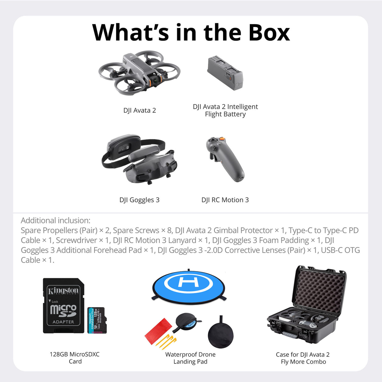 DJI Avata 2 Fly More Combo (Single Battery) with Custom Molded Hard Case, Landing Pad and 128GB Card