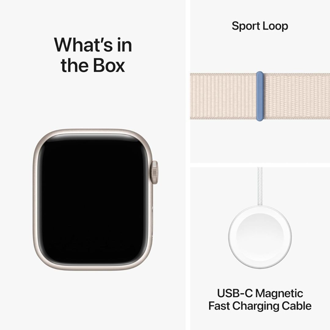 Apple Watch Series 9 GPS 45mm Starlight Aluminum Case with Starlight Sport Loop and Blood Oxygen App