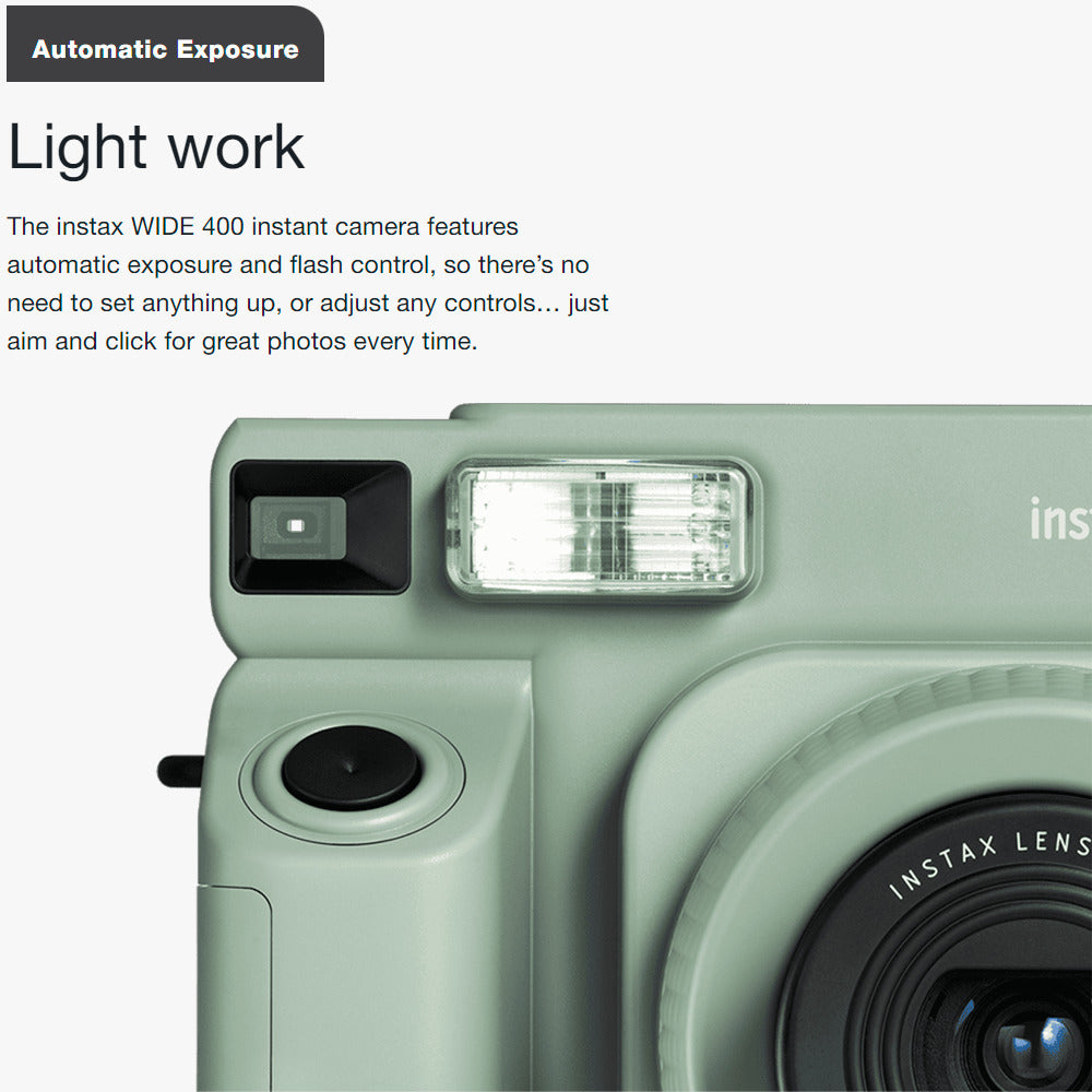 Fujifilm Instax Wide 400 Camera with Automatic Electronic Flash and Self-Timer (Green) Bundle