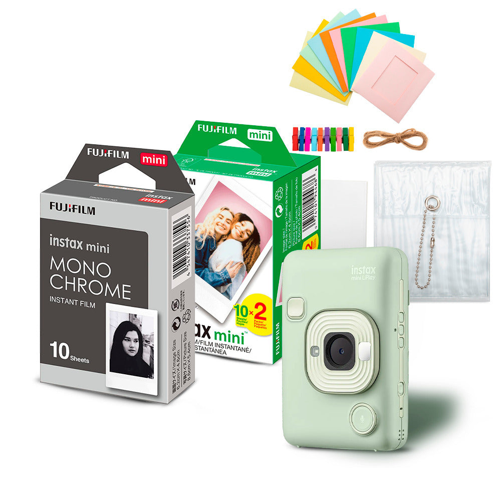 Fujifilm Instax Mini LiPlay Hybrid Instant Camera and Smartphone Printer (Matcha Green) Bundle