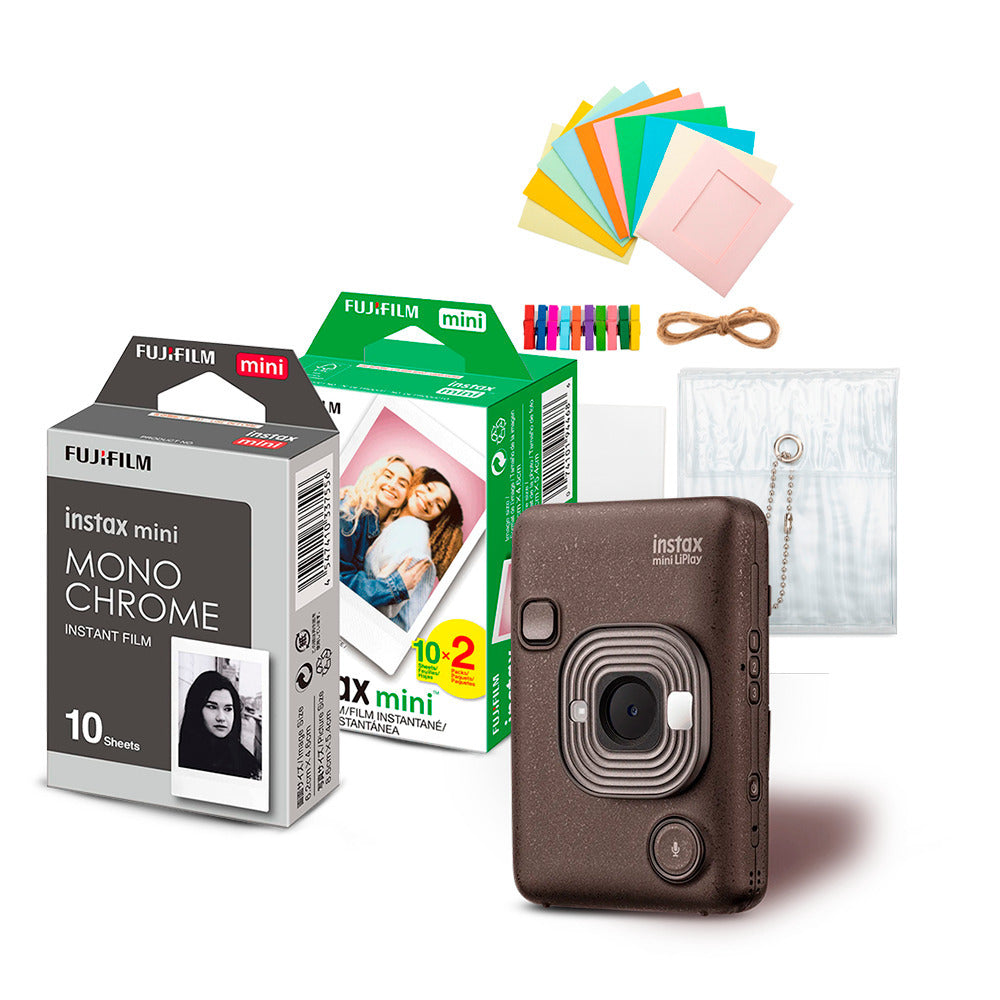 Fujifilm Instax Mini LiPlay Hybrid Instant Camera and Smartphone Printer (Deep Bronze) Bundle