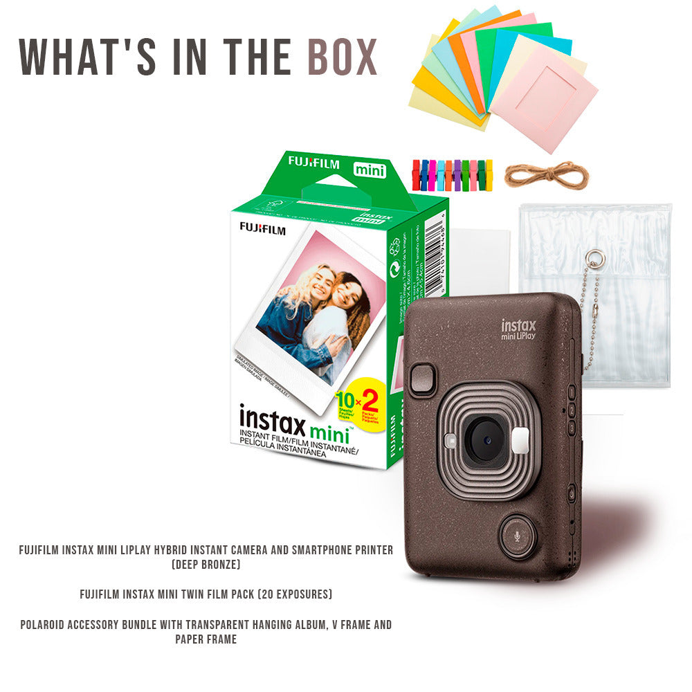Fujifilm INSTAX MINI LIPLAY C BRONZE VN EX D US with Film (20exp), and Accessory Kit