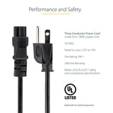 StarTech 3 Feet Laptop Power Cord, NEMA 5-15P to C5, 10A 125V, 18AWG, Laptop Charger Cord