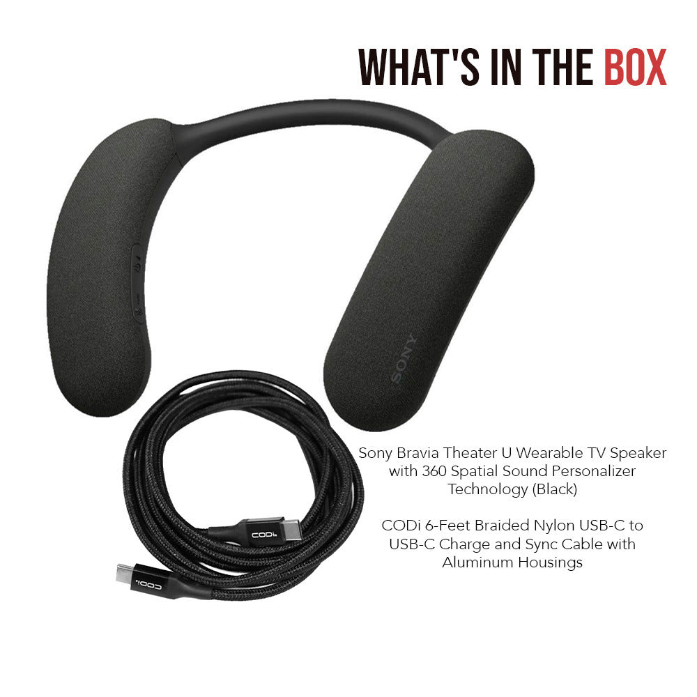 Sony Bravia Theater U Wearable TV Speaker with 360 Spatial Sound Technology (Black) Bundle