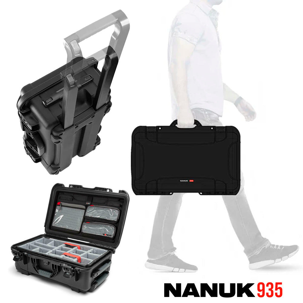 Nanuk 935 Waterproof Hard Case with Lid Organizer, Padded Divider and Wheels (Black) Bundle