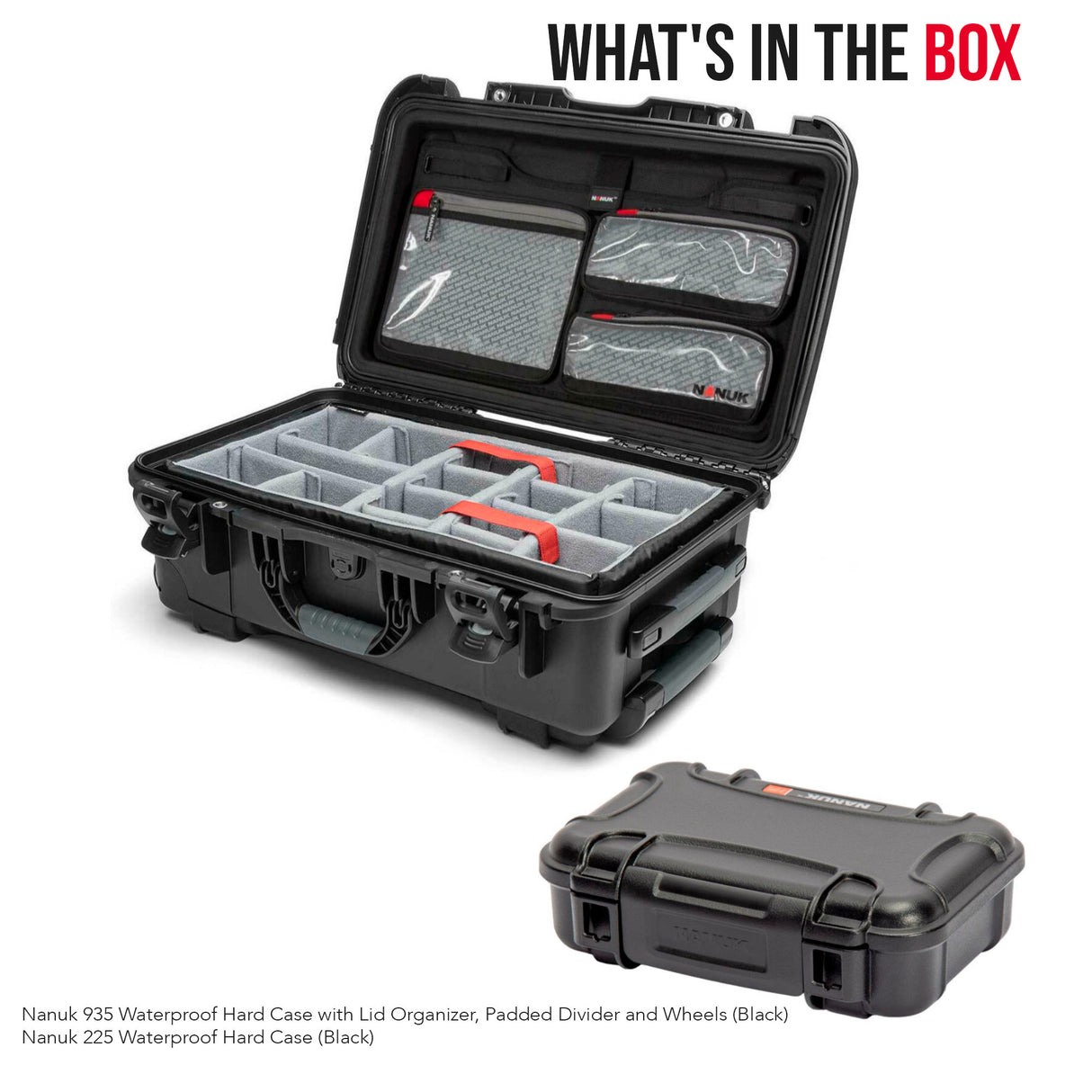 Nanuk 935 Waterproof Hard Case with Lid Organizer, Padded Divider and Wheels (Black) Bundle