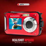 Agfa Photo WP8000 Waterproof Digital Camera (Red) with Camera Case (Black and Galaxy Blue) Bundle