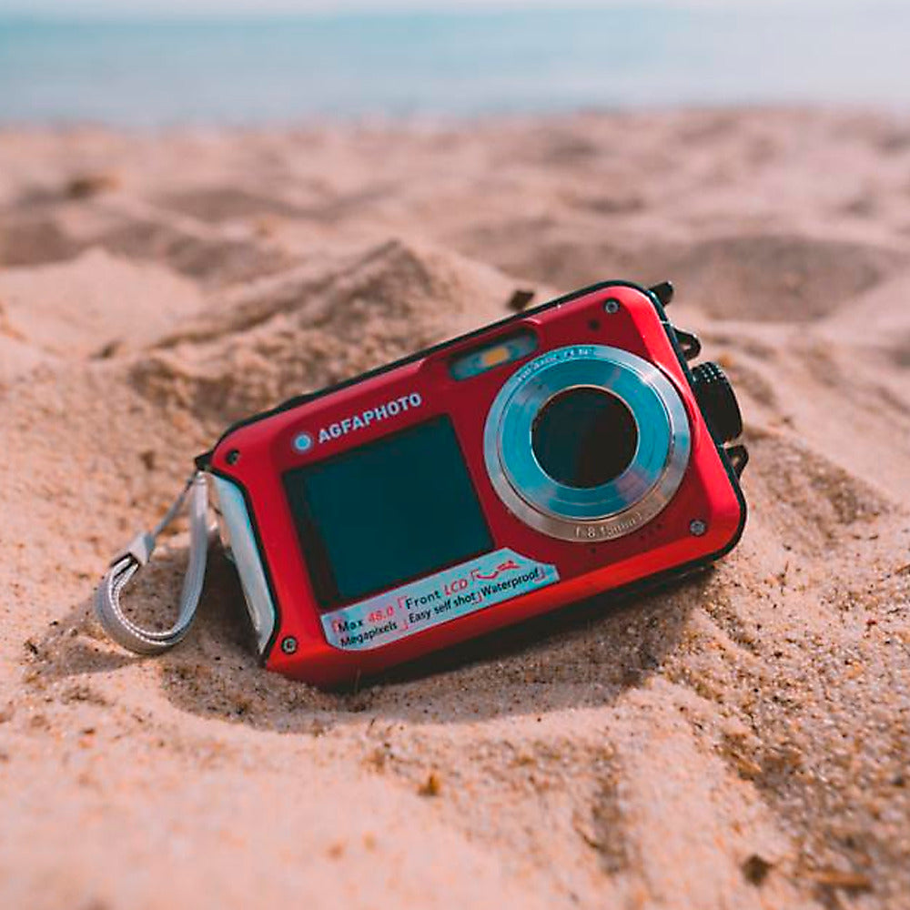 Agfa Photo WP8000 Waterproof Digital Camera (Red) with Camera Case (Black and Galaxy Blue) Bundle