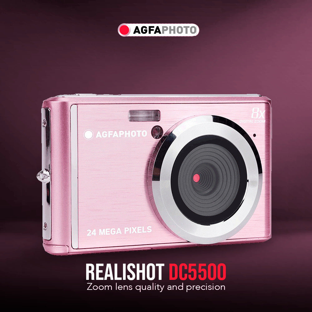 Agfa Photo DC5500 Compact Digital Camera (Pink) with Camera Case (Black and Galaxy Blue) Bundle