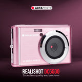 Agfa Photo DC5500 Compact Digital Camera (Pink) with Camera Case (Black and Galaxy Blue) Bundle