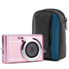 Agfa Photo DC5500 Compact Digital Camera (Pink) with Camera Case (Black and Galaxy Blue) Bundle