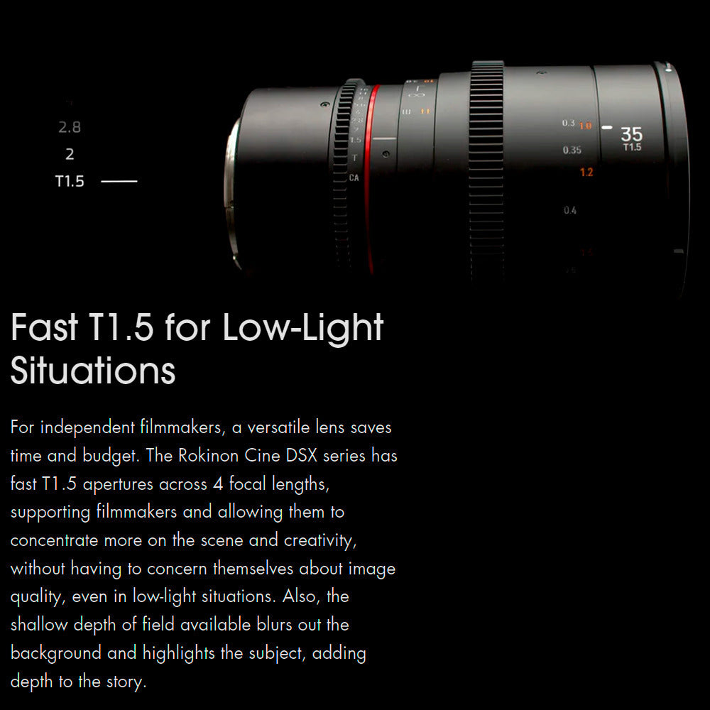Rokinon 24mm T1.5 Cine DSX High Speed Wide Angle Cine Lens for Sony E with 35mm T1.5 Lens Bundle