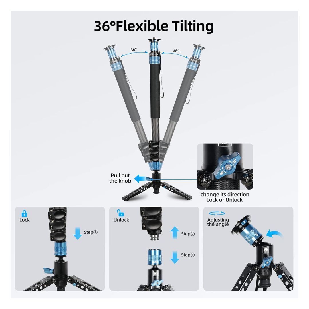 Sirui P-424FL Professional 4 Sections Monopod with Modular Design and 10-Layer Carbon Fiber Legs